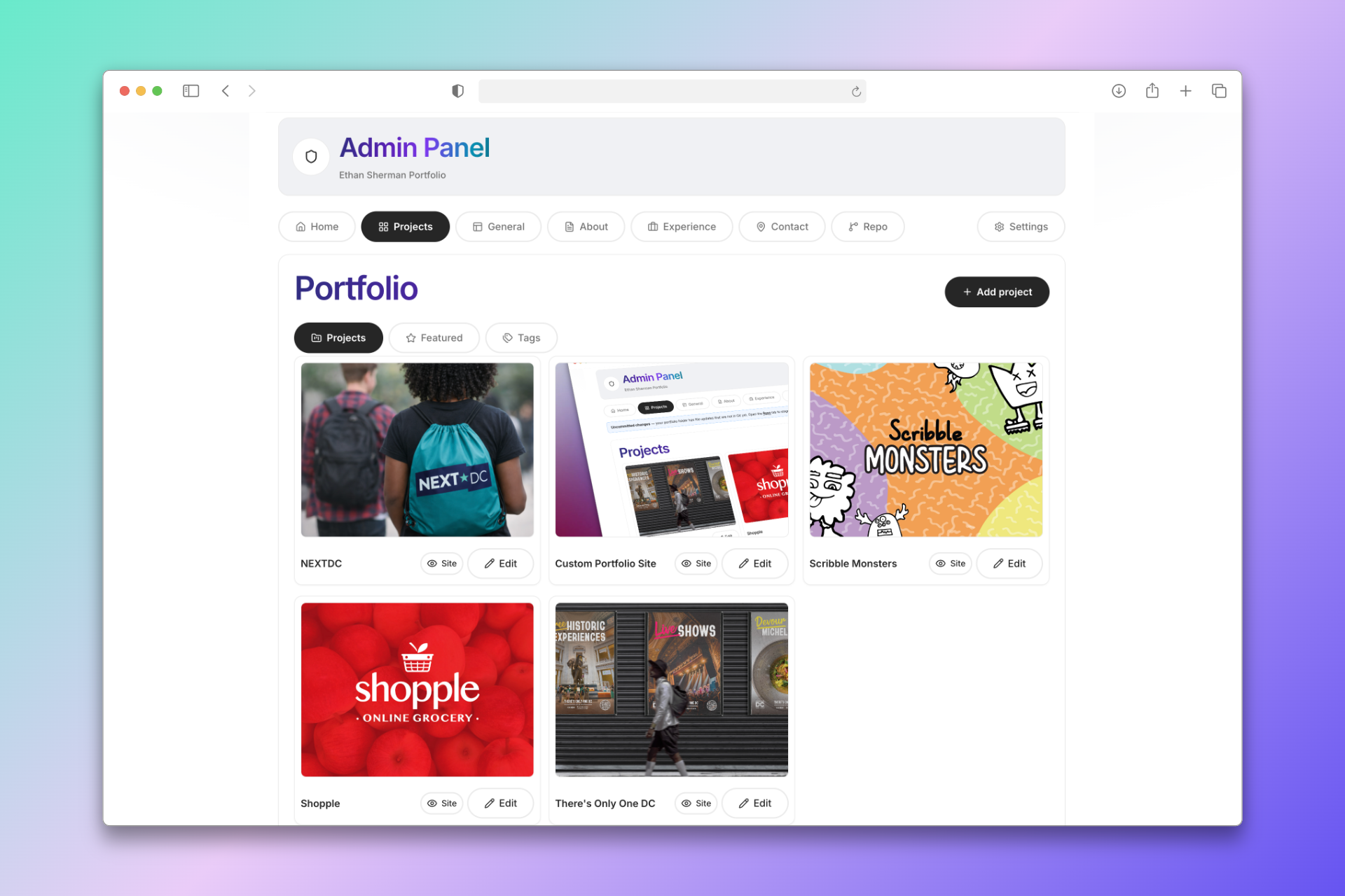 Project gallery editor
