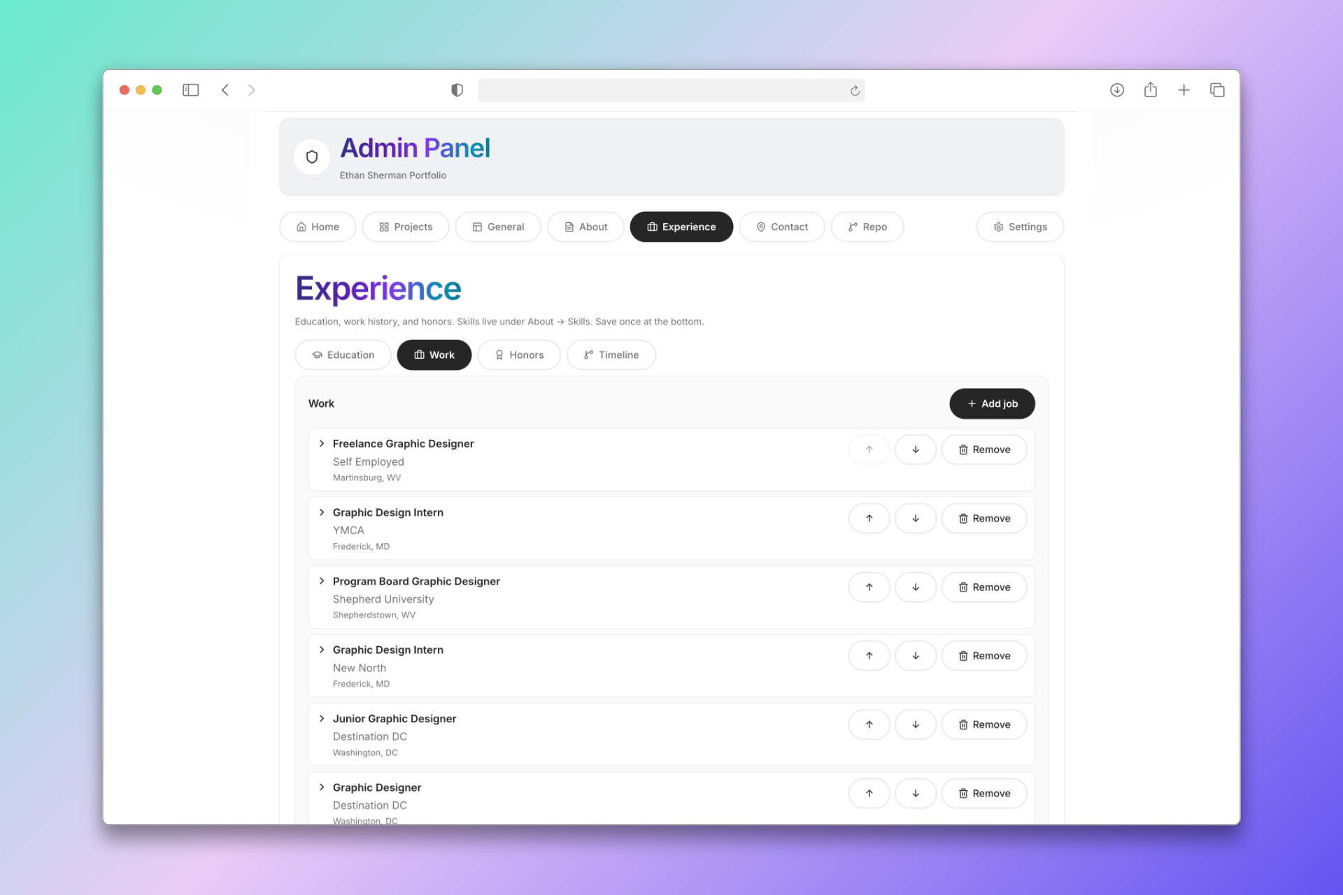 Experience editor